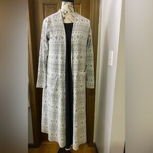 LulaRoe Duster Black & White Aztec Patterned Long Cardigan